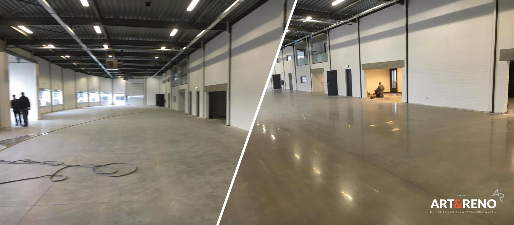 Metalnet Valkenswaard - Voor en na betonvloer renovatie - Art & Reno