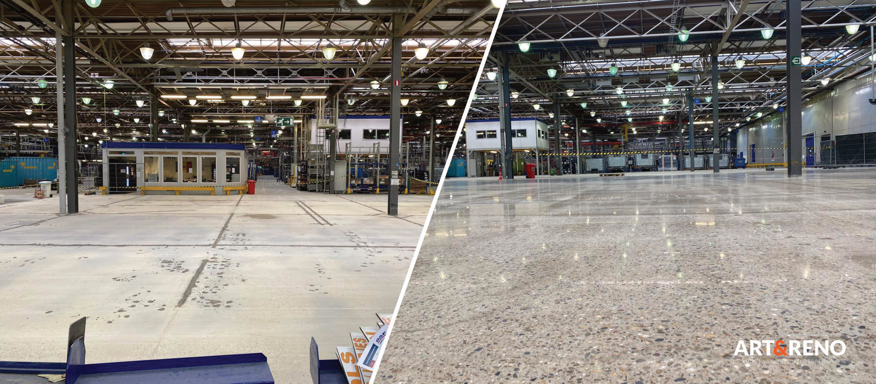 DAF Trucks Westerlo - Voor en na betonvloer renovatie - Art & Reno