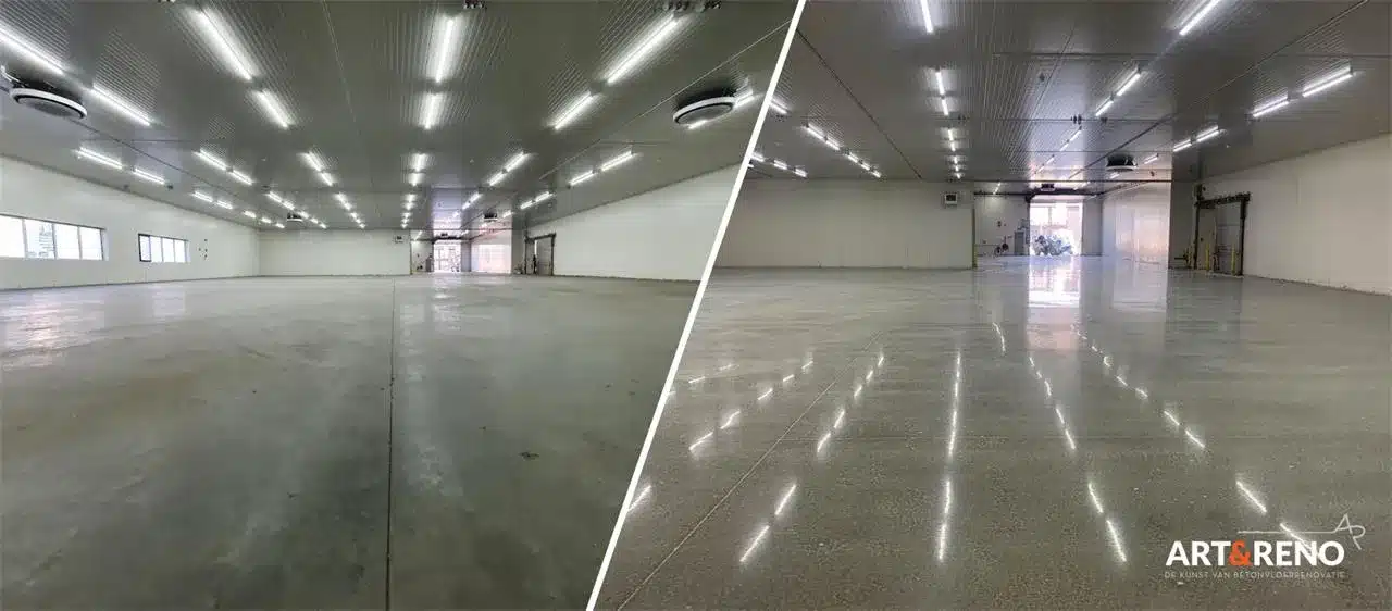 voor-na-foto herstellen betonvloer